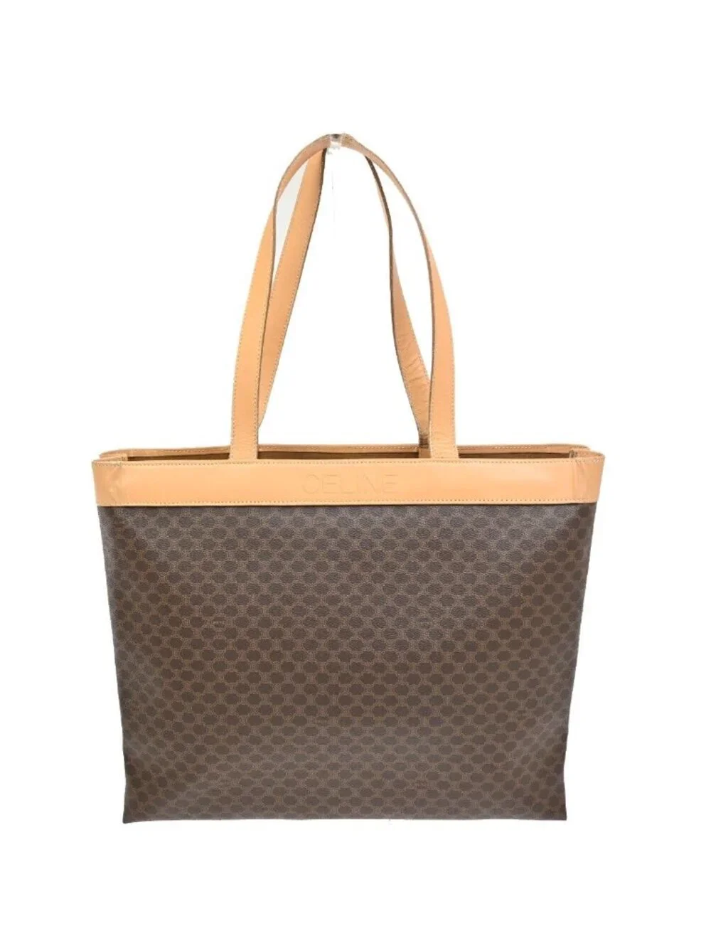Celine Macadam Shoulder Tote Bag Brown Leather